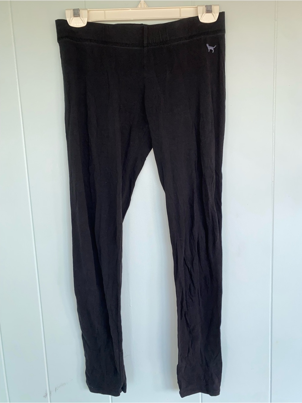 Victoria's Secret Black Women's Leggings with Small Pink Logo